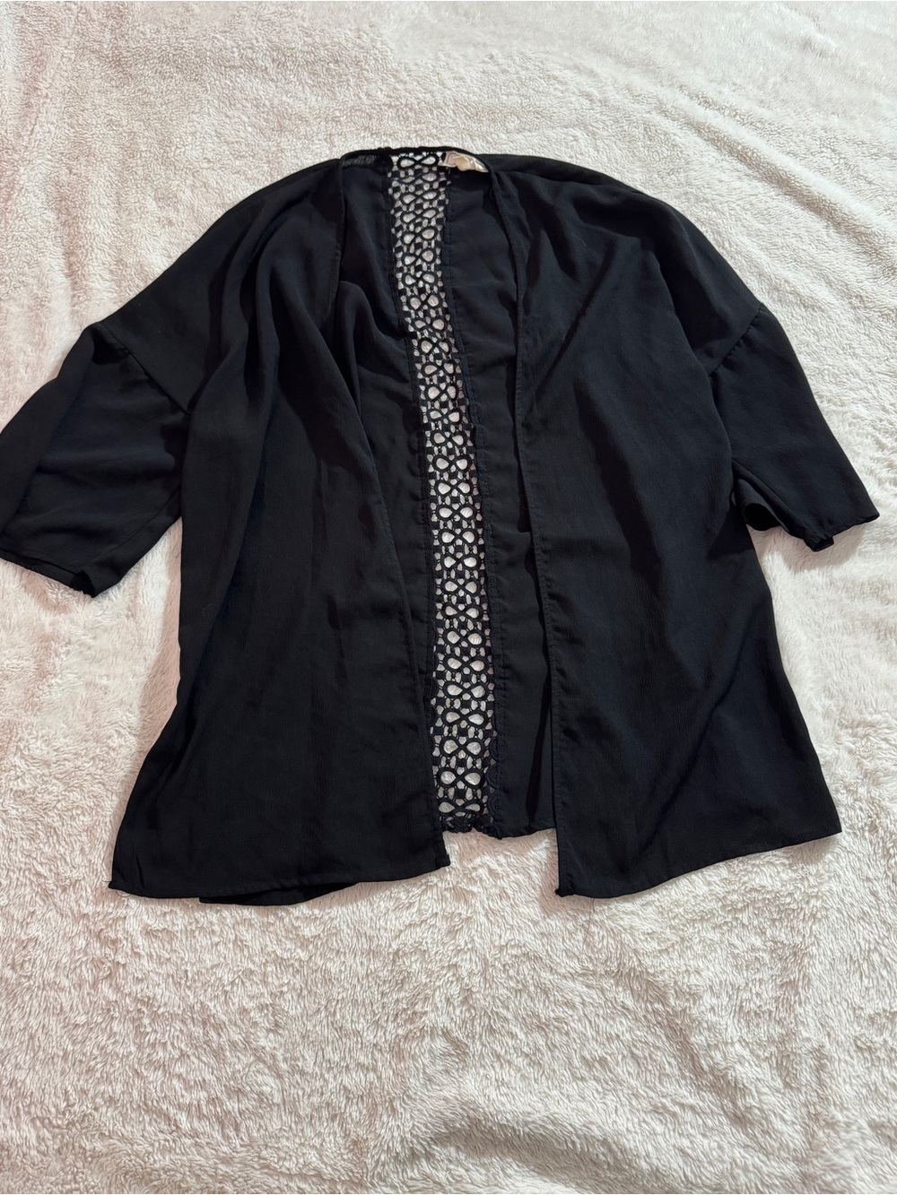Black Open-Front Lace-Trim Women's Top
